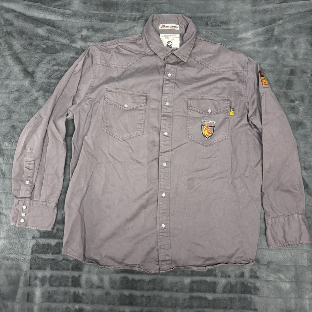 Just In Trend FR Shirt Mens 2XL Gray Flame Resistant NFPA 2112 Pearl Snap Work
